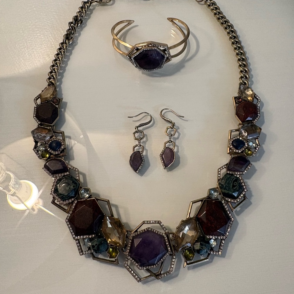 Chloe + Isabel Statement Purple Multi-Gem Necklace, Bracelet & Earring Set